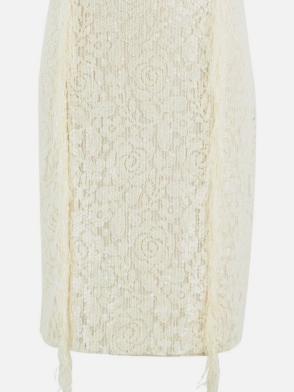 MSGM Milano Skirt Mid Knee Length Sequin Cream Beige Fringe Size IT 38/ US 4 NWT